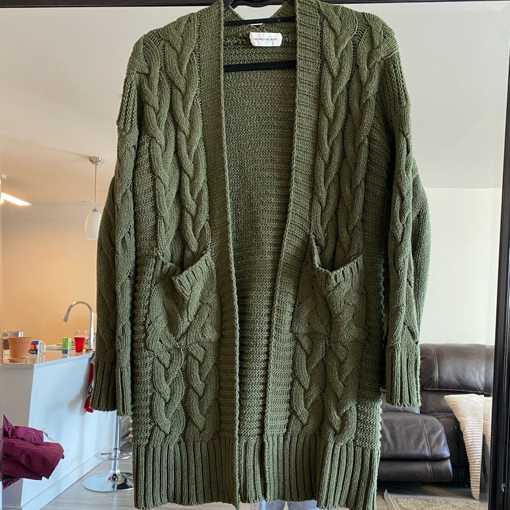 Long green cardigan sweater